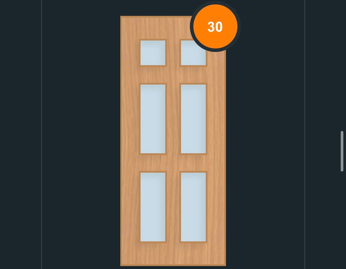 FD30 glazed fire door design — six-pane grid