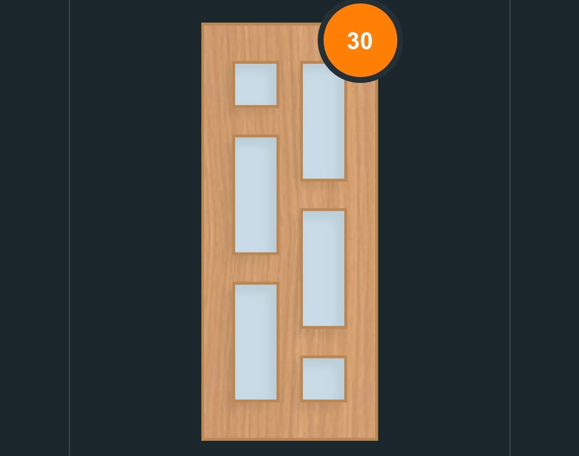 FD30 glazed fire door design — four tall panes
