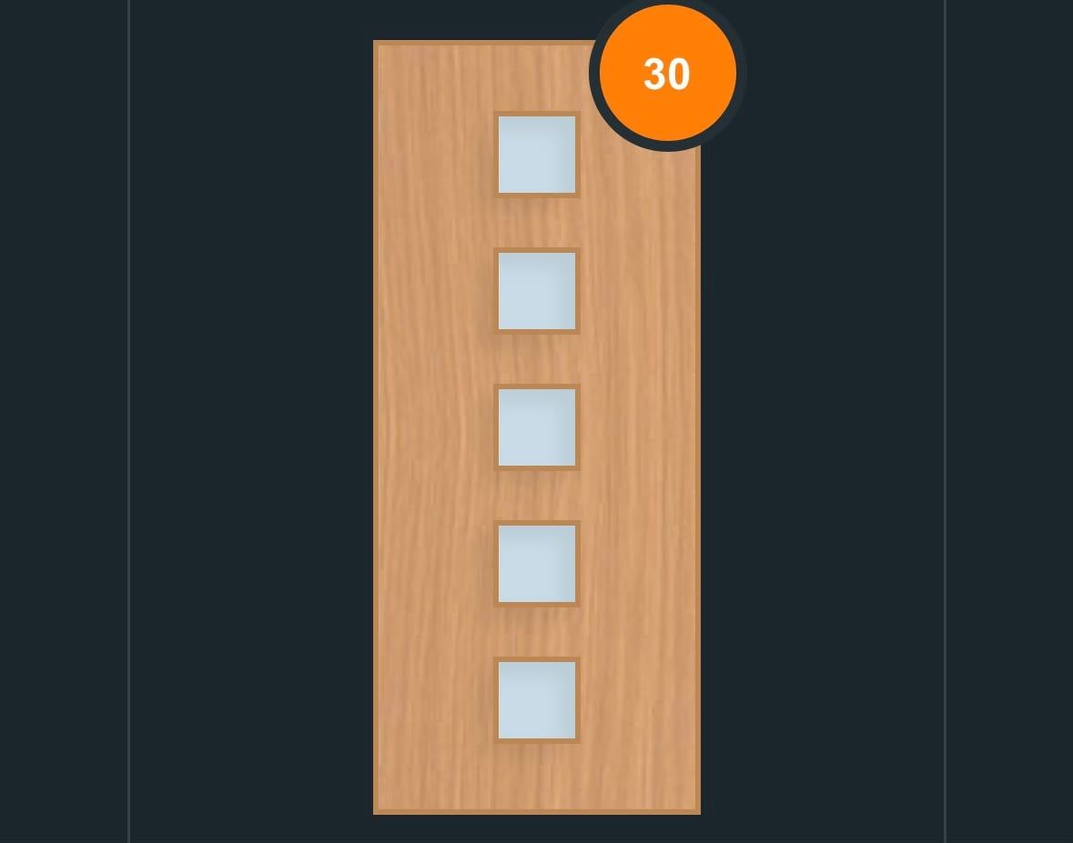 FD30 glazed fire door design — five square panes