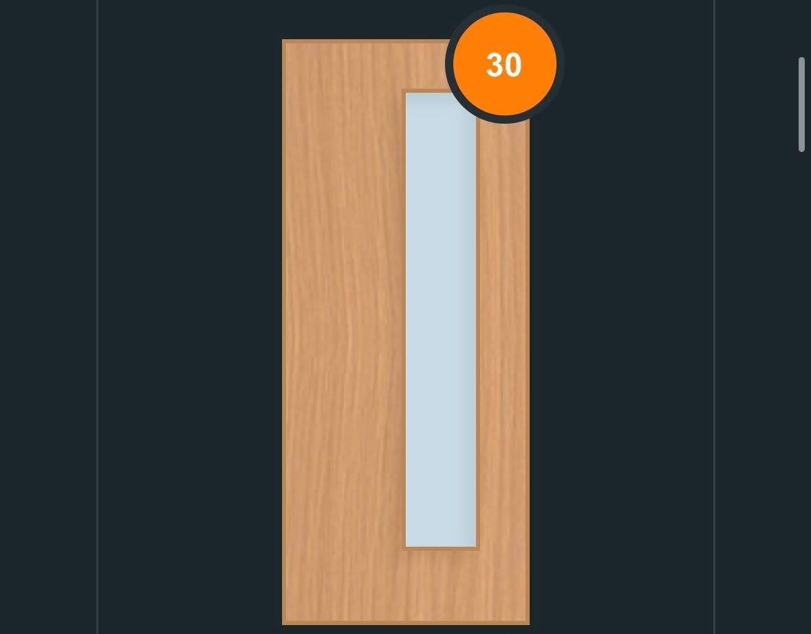 FD30 glazed fire door design — three stacked square panes