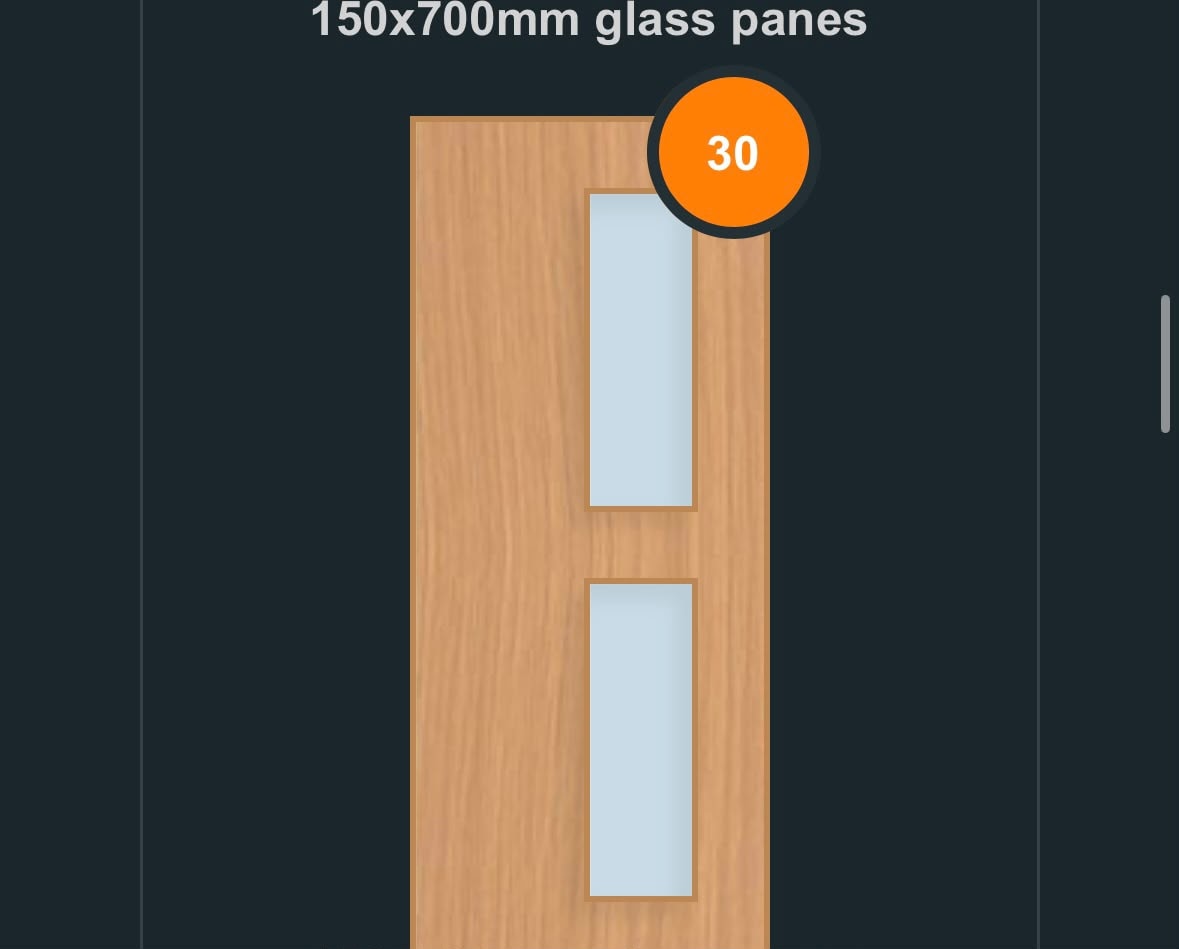 FD30 glazed fire door design — single wide square pane