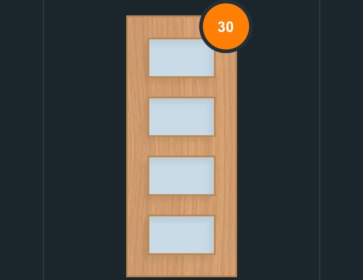 FD30 glazed fire door design — asymmetric glazing
