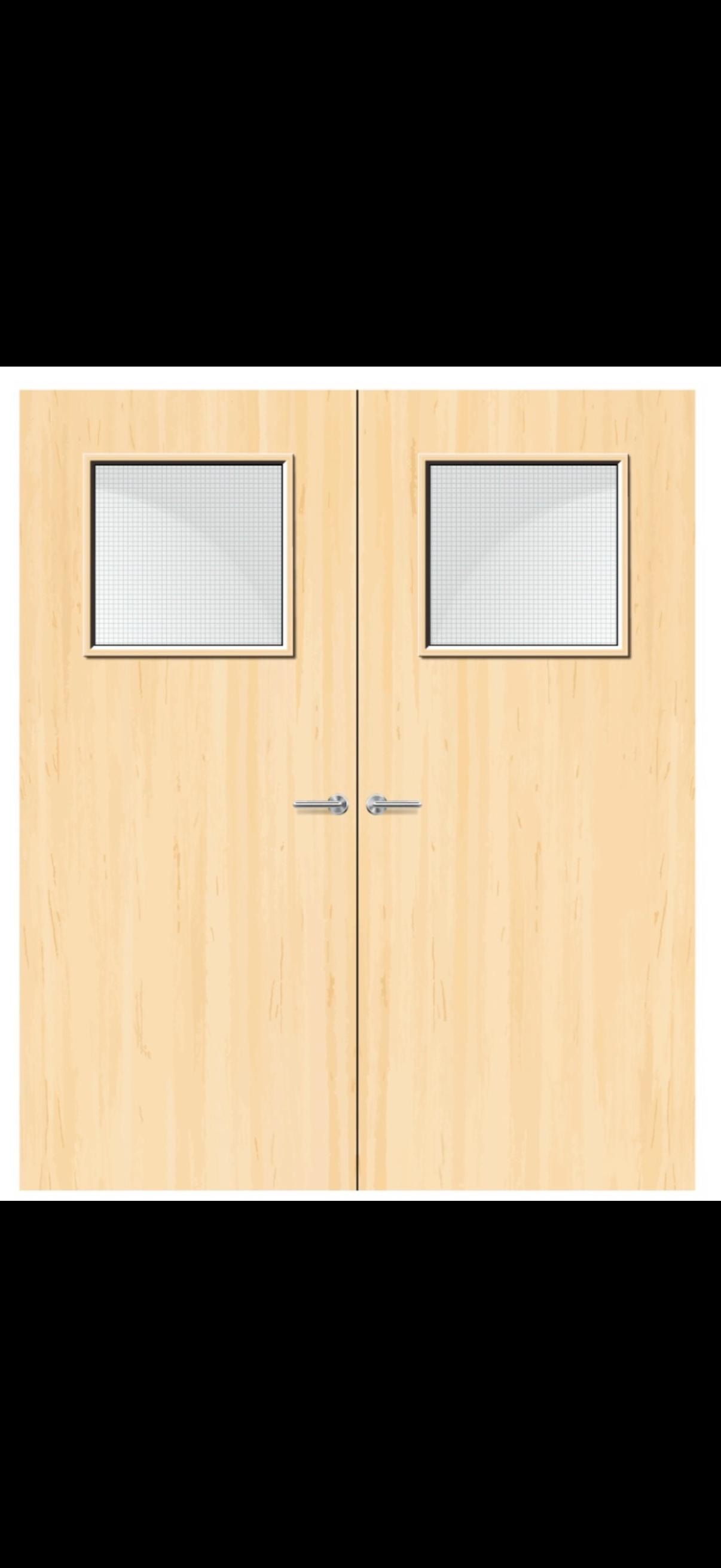 Fire door design — light wood double doors with windows