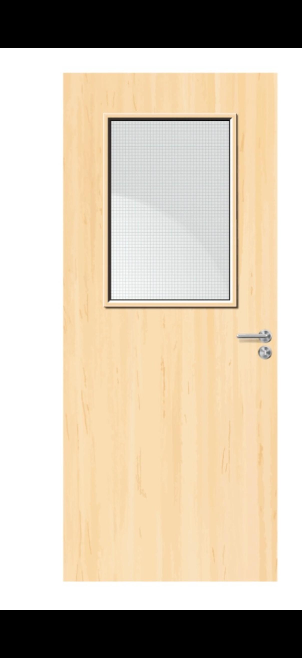 Fire door design — light wood door with window pane