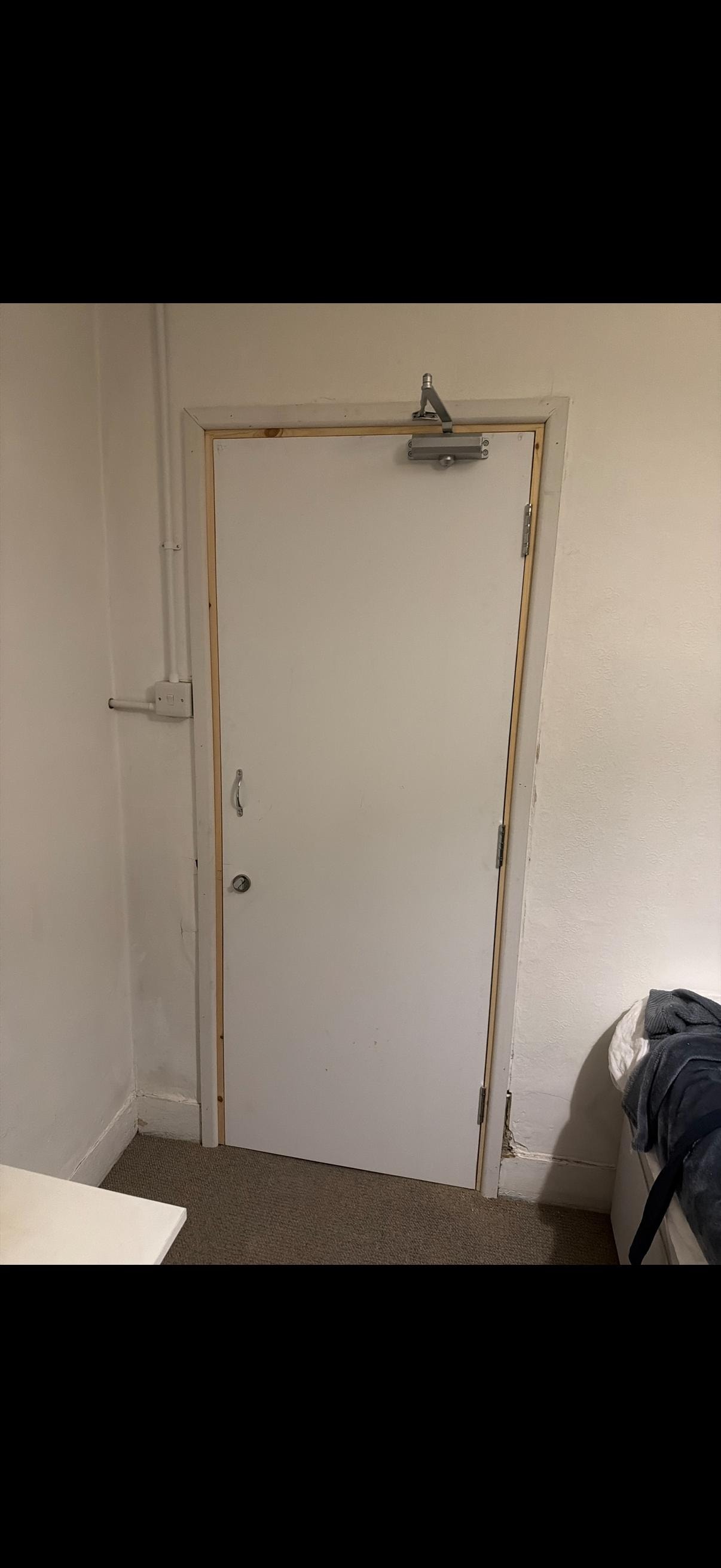 White interior fire door with closer mechanism
