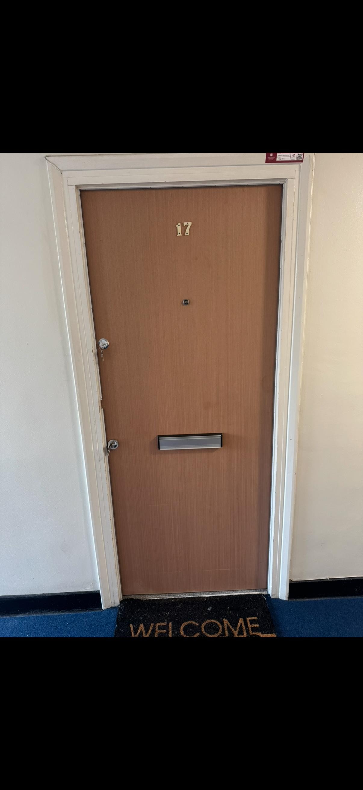 Brown apartment fire door number 17
